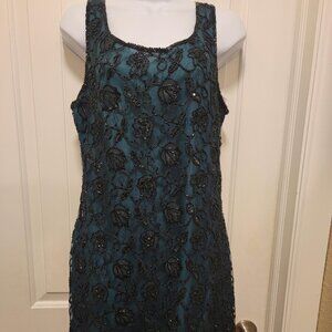 NWT Laurence Kazar Teal Blue Beaded Evening Cocktail Party Dress XL